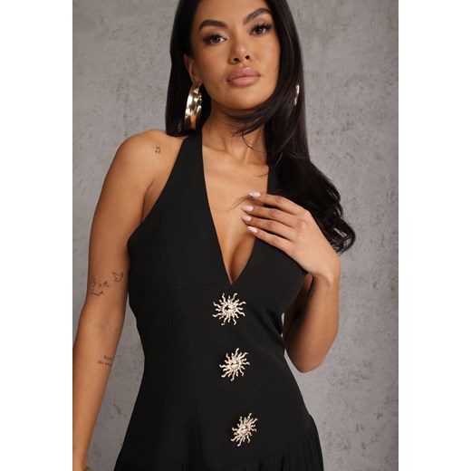 Czarna Sukienka z Dekoltem Halter i Ozodbymi Guzikami z Przodu Nesia Renee S renee.pl