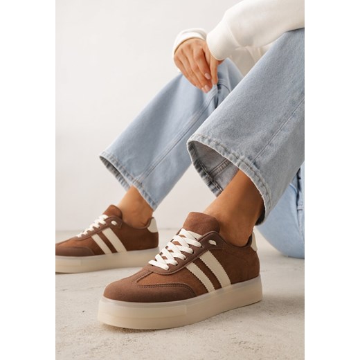 Brązowe Sneakersy na Platformie w Stylu Tenisówek Ozdobione Paskami Ladia ze sklepu renee.pl w kategorii Botki - zdjęcie 189084246