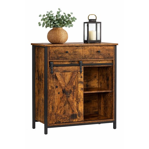 Loftowa komoda z przesuwnymi drzwiami rustykalny brąz C6-P85 ze sklepu Edinos.pl w kategorii Komody - zdjęcie 189085886