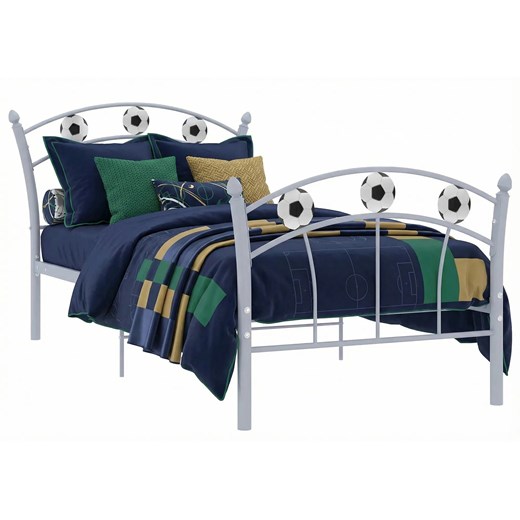 Szare metalowe łózko dziecięce z piłką 90x200 cm N4-Z06 ze sklepu Edinos.pl w kategorii Łóżka dziecięce - zdjęcie 189085895