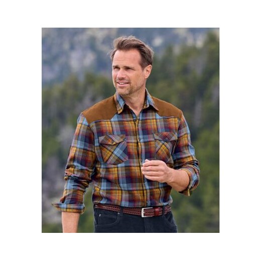 Flanelowa koszula w kratę ze wstawkami ze sztucznego zamszu ze sklepu Atlas For Men w kategorii Koszule męskie - zdjęcie 189104376