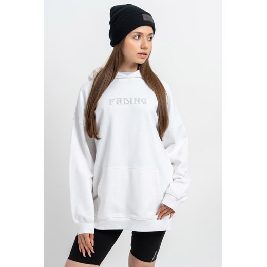 Biała bluza oversize z kapturem z przestrzennym nadrukiem na wysokości piersi, Rozmiar - 140, Kolor - Biały ze sklepu REPORTER w kategorii Bluzy dziewczęce - zdjęcie 189107407