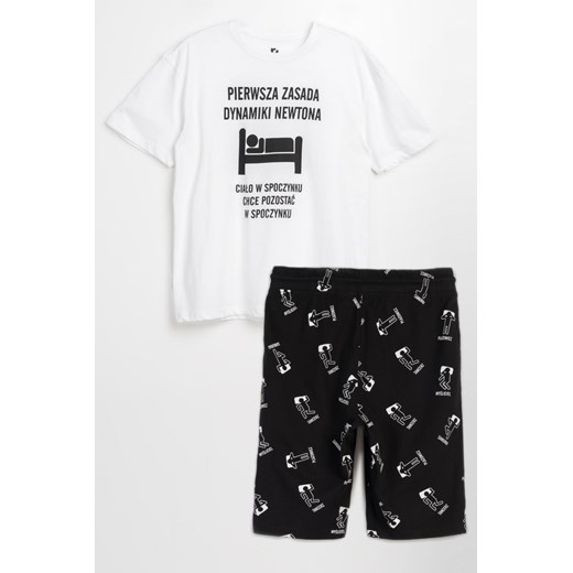 Czarno-biała bawełniana piżama z nadrukami, Rozmiar - 140, Kolor - Multikolor ze sklepu REPORTER w kategorii Piżamy dziecięce - zdjęcie 189107525