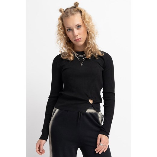 Czarna bluzka z dzianiny prążkowanej z ozdobnie marszczonym dołem, Rozmiar - 170, Kolor - Czarny ze sklepu REPORTER w kategorii Bluzki dziewczęce - zdjęcie 189107558