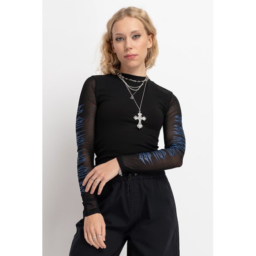 Czarny top LONG z rękawami z przeźroczystej siateczki, Rozmiar - 170, Kolor - Czarny ze sklepu REPORTER w kategorii Bluzki dziewczęce - zdjęcie 189107628