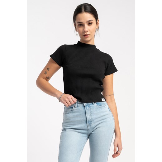 Czarna bluzka z półgolfem z dzianiny prążkowanej, Rozmiar - 170, Kolor - Czarny ze sklepu REPORTER w kategorii Bluzki dziewczęce - zdjęcie 189108296