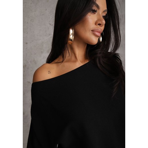 Czarna Nietoperzowa Sukienka z Dzianiny z Wiskozą z Dekoltem w Łódkę Yuzoma Renee S renee.pl