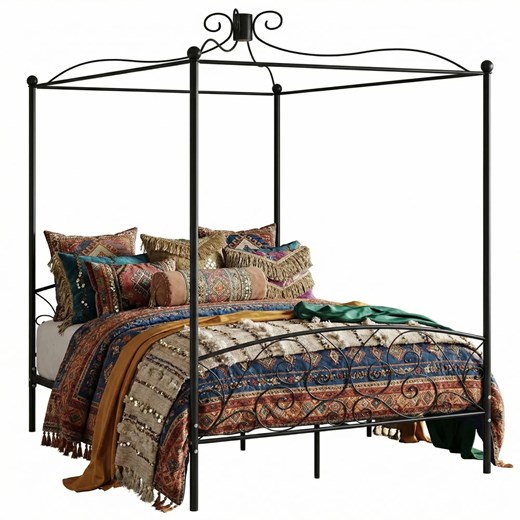 Czarne podwójne łóżko z baldachimem 180x200 cm Z9-K15 ze sklepu Edinos.pl w kategorii Łóżka i materace - zdjęcie 189172486