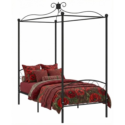 Czarne łóżko z baldachimem z metalu 90x200 cm N7-T51 ze sklepu Edinos.pl w kategorii Łóżka i materace - zdjęcie 189172516