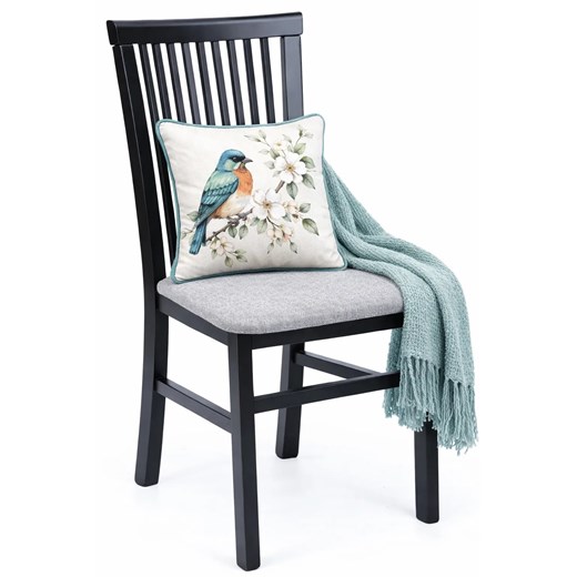 Drewniane krzesło tapicerowane do stołu czarny + szary N7-E64 ze sklepu Edinos.pl w kategorii Krzesła - zdjęcie 189172617