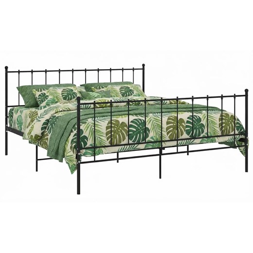 Czarne metalowe łóżko z zagłówkiem 200x200 cm R8-F87 ze sklepu Edinos.pl w kategorii Łóżka i materace - zdjęcie 189172628