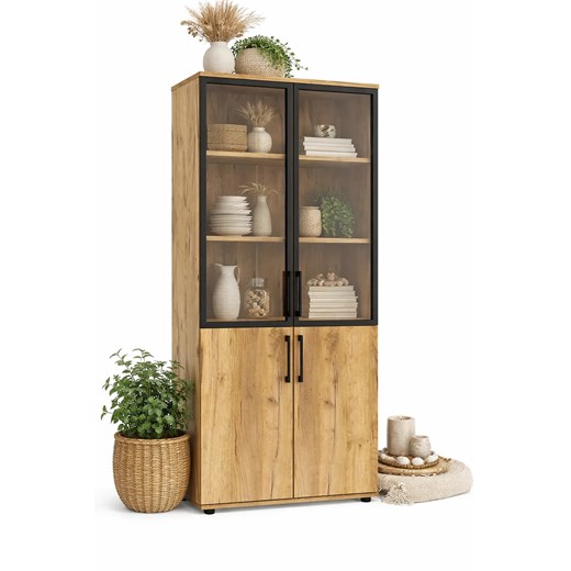 Zamykany regał biurowy z witryną dąb craft F9-M74 ze sklepu Edinos.pl w kategorii Regały i witryny - zdjęcie 189187056