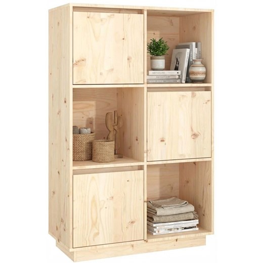 Wysoki Regał Stojący Drewniany Naturalny M0-N18 ze sklepu Edinos.pl w kategorii Regały i witryny - zdjęcie 189187058