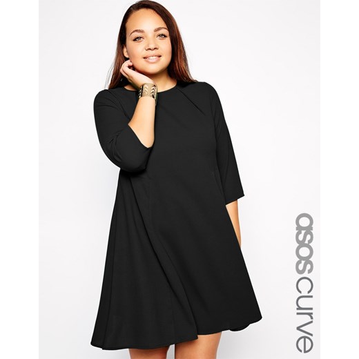 ASOS CURVE Seamed Swing Dress with Long Sleeve - Mustard
