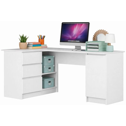 Białe duże biurko narożne lewe z szufladami i szafką - Volume 3X ze sklepu Edinos.pl w kategorii Biurka dziecięce - zdjęcie 189217685