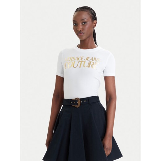 Versace Jeans Couture T-Shirt 80HAHT00 CJ03T Biały Slim Fit ze sklepu MODIVO w kategorii Bluzki damskie - zdjęcie 189218587