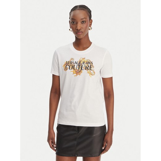 Versace Jeans Couture T-Shirt 80HAHE02 CJ00E Biały Regular Fit ze sklepu MODIVO w kategorii Bluzki damskie - zdjęcie 189218615
