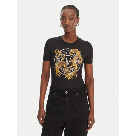 Versace Jeans Couture T-Shirt 80HAHE01 CJ02E Czarny Slim Fit ze sklepu MODIVO w kategorii Bluzki damskie - zdjęcie 189218635