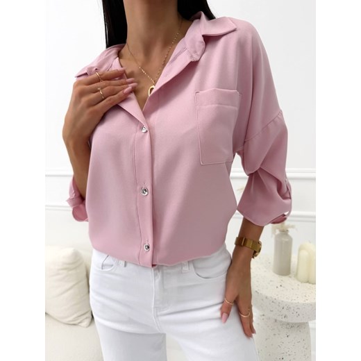 Pudrowa Koszula Damska Plus Size ze sklepu ModnaKiecka.pl w kategorii Koszule damskie - zdjęcie 189223218