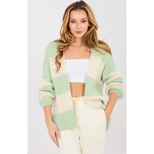 Pastelowy zielony damski kardigan oversize MI-SW-0122.51, Kolor ecru-zielony, Rozmiar uniwersalny, ITALY MODA ze sklepu Primodo w kategorii Swetry damskie - zdjęcie 189224475