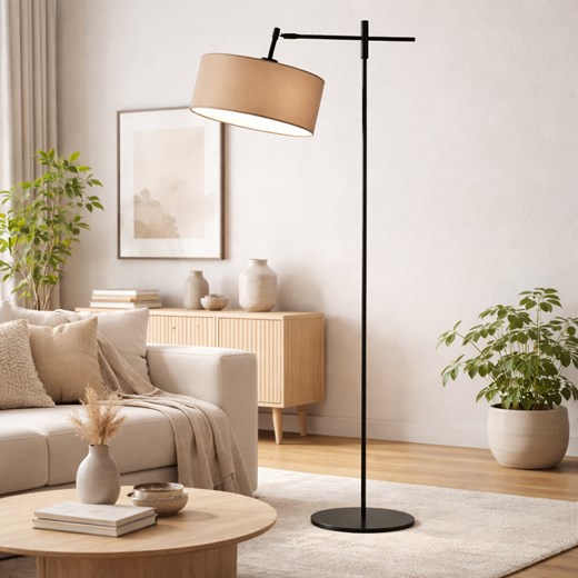 Regulowana lampa podłogowa do czytania z beżowym abażurem MELTON nowoczesna lampa stojąca regulowana ze sklepu Lysne w kategorii Lampy podłogowe - zdjęcie 189238515