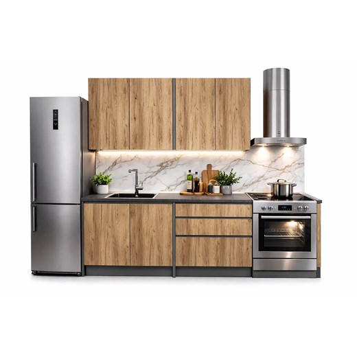 Zestaw mebli kuchennych z blatem - dąb votan + antracyt N1-L47 Edinos Edinos.pl