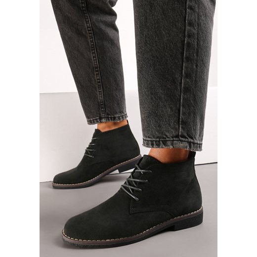 Czarne Botki z Wiązaniem Sabalva ze sklepu born2be.pl w kategorii Botki - zdjęcie 189255957