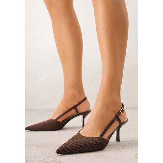 Brązowe Ażurowe Sandały na Szpilce Typu Slingback Pavidia ze sklepu renee.pl w kategorii Czółenka - zdjęcie 189260176