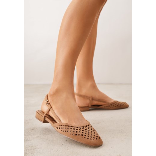 Brązowe Sandały Slingback z Kwadratowym Noskiem i Ażurową Cholewką Jurria ze sklepu renee.pl w kategorii Balerinki - zdjęcie 189261678