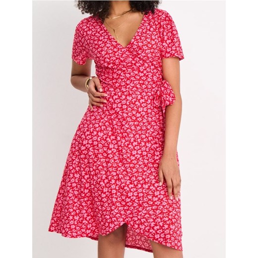 Sinsay - Kopertowa sukienka z wiązaniem i kwiatowym printem - wielobarwny Sinsay XXS wyprzedaż Sinsay