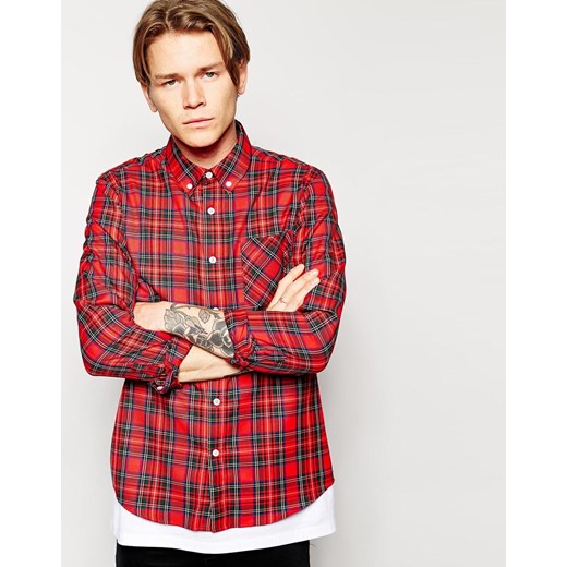 ASOS Shirt In Long Sleeve With Tartan Check - Red