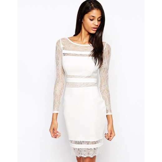 Michelle Keegan Loves Lipsy Nude Lace Panel Bodycon Dress - White