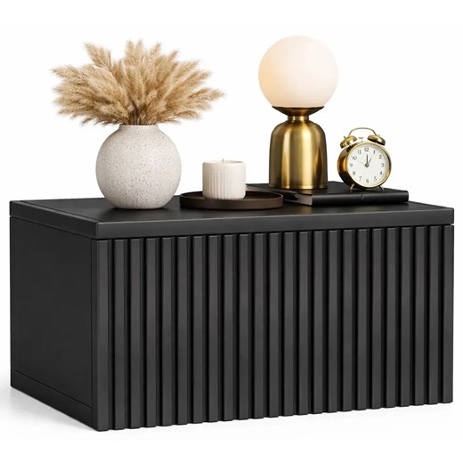 Czarna Ścienna Szafka Nocna Ryflowana W0-R50 ze sklepu Edinos.pl w kategorii Stoliki i szafki nocne - zdjęcie 189278285