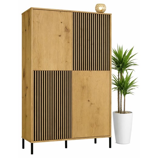 Komoda z lamelami na nóżkach dąb artisan P5-K85 ze sklepu Edinos.pl w kategorii Komody - zdjęcie 189278299