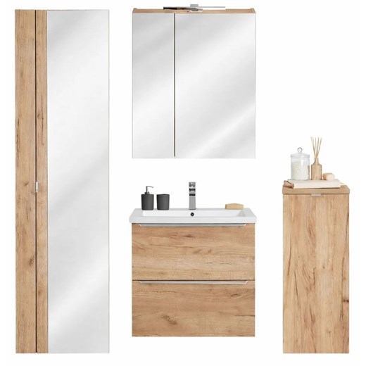 Komplet podwieszanych szafek łazienkowych z umywalką 60 cm E7-F52 ze sklepu Edinos.pl w kategorii Dom - zdjęcie 189317746