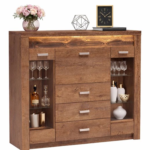 Komoda z barkiem i witryną jesion jasny B1-H12 ze sklepu Edinos.pl w kategorii Komody - zdjęcie 189317759