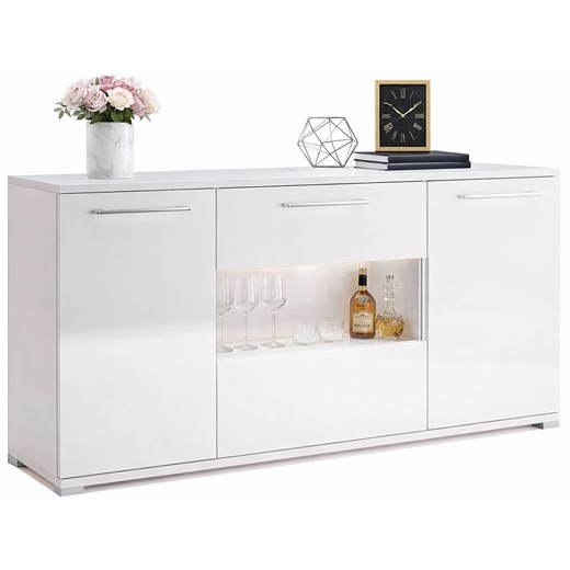 Biała duża komoda z witryną 150 cm H6-W75 ze sklepu Edinos.pl w kategorii Komody - zdjęcie 189317789