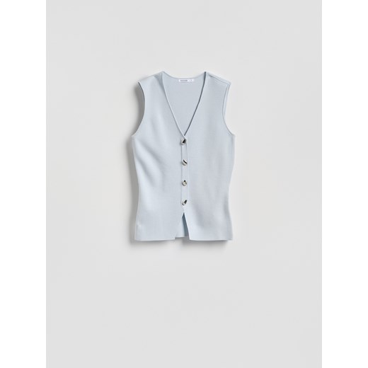 Reserved - Dzianinowa kamizelka z wiskozą - jasnoniebieski ze sklepu Reserved w kategorii Kamizelki damskie - zdjęcie 189324226