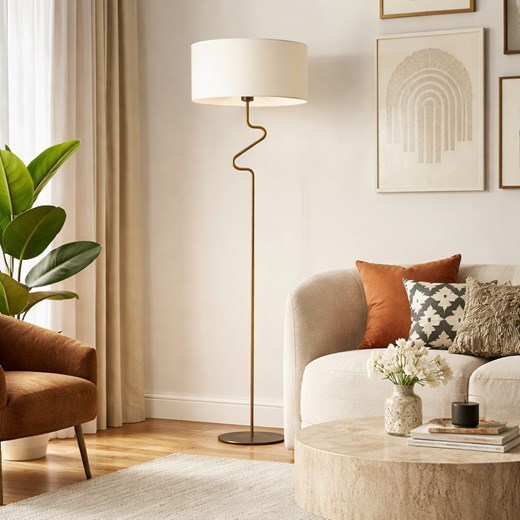 Klasyczna lampa stojąca do sypialni MORONI z tkaninowym abażurem ecru ze sklepu Lysne w kategorii Lampy podłogowe - zdjęcie 189342635