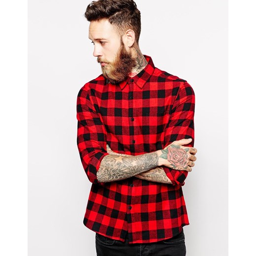 ASOS Shirt In Long Sleeve With Lightweight Buffalo Check - Red