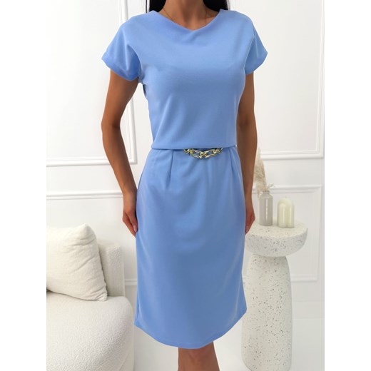 Błękitna Taliowana Sukienka ze sklepu ModnaKiecka.pl w kategorii Sukienki - zdjęcie 189346309