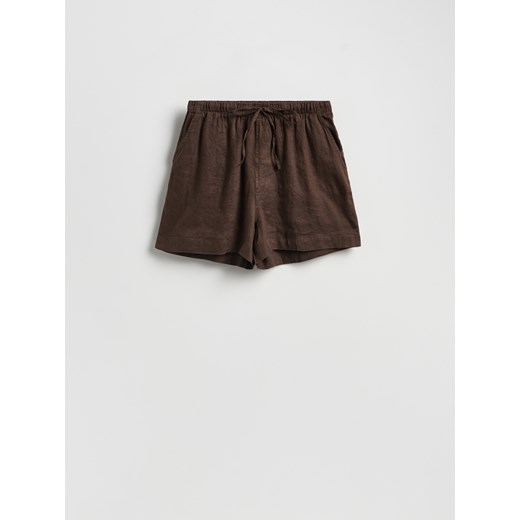 Reserved - Lniane szorty - ciemnobrązowy ze sklepu Reserved w kategorii Szorty - zdjęcie 189368576