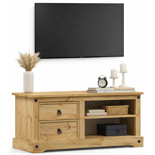 Sosnowa szafka RTV z 2 szufladami C7-G28 ze sklepu Edinos.pl w kategorii Szafki RTV - zdjęcie 189370627