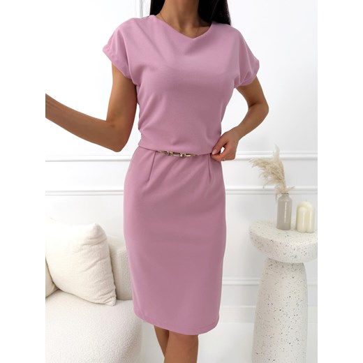 Pudrowa Taliowana Sukienka ze sklepu ModnaKiecka.pl w kategorii Sukienki - zdjęcie 189382955