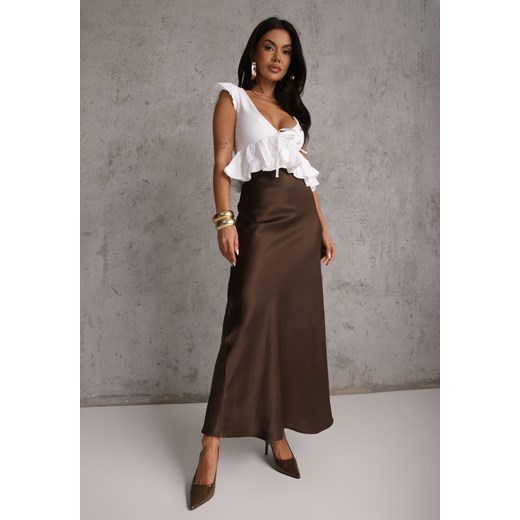 Brązowa Satynowa Spódnica Maxi High Waist Formia ze sklepu renee.pl w kategorii Spódnice - zdjęcie 189383279