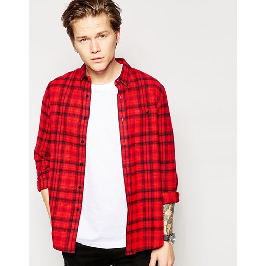 ASOS Shirt In Long Sleeve With Brushed Check - Red