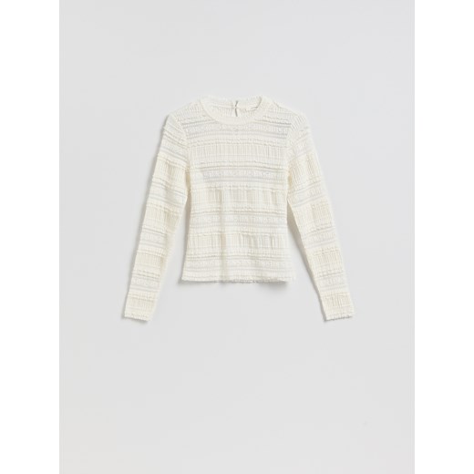 Reserved - Koronkowy longsleeve - złamana biel ze sklepu Reserved w kategorii Bluzki damskie - zdjęcie 189397998