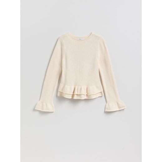 Reserved - Sweter z falbanami - kremowy ze sklepu Reserved w kategorii Swetry damskie - zdjęcie 189398288