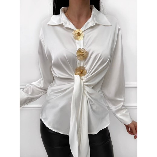Kremowa Satynowa Koszula z Wiązaniem ze sklepu ModnaKiecka.pl w kategorii Koszule damskie - zdjęcie 189406708