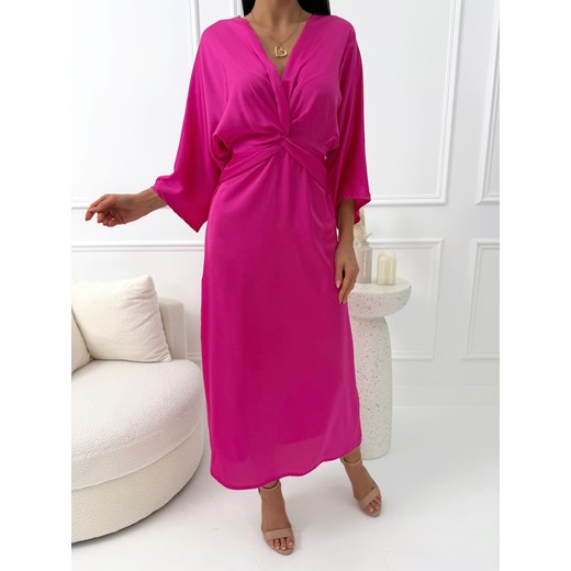 Różowa Satynowa Sukienka Midi ze sklepu ModnaKiecka.pl w kategorii Sukienki - zdjęcie 189406718